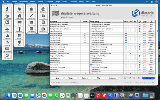 Digitale Wegeverwaltung, Listendarstellung Wege